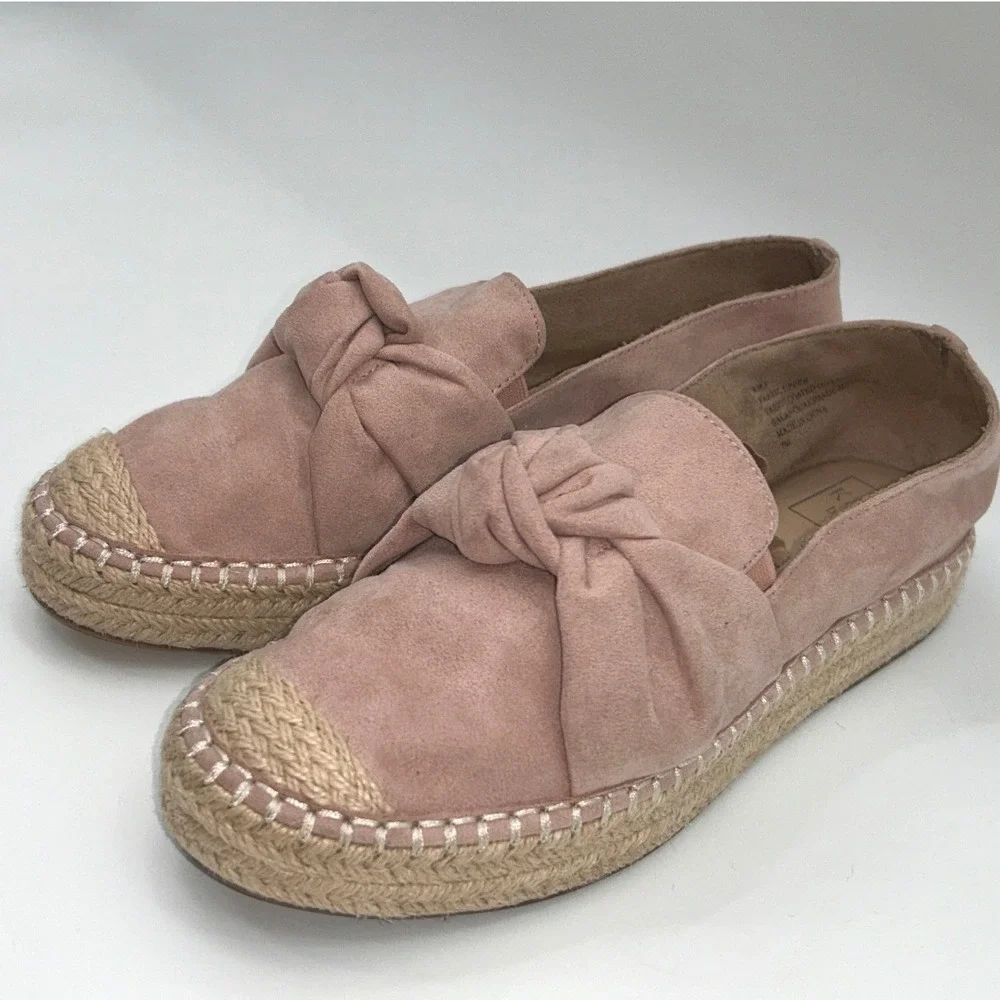 Kaari Blue Womens Blush Pink Faux Suede Knotted Bow Espadrille Loafers Size 7M